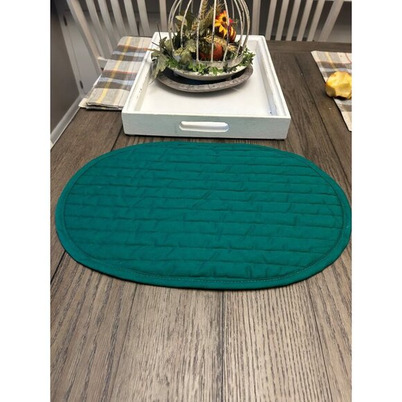 Teal Quilted Oval Table Placemat 18" x 13"  Cotton & Polyester Reversible Dining - Picture 2 of 6
